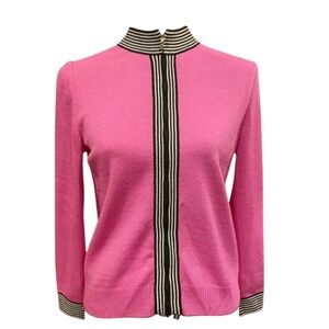 St. John LG Vintage Pink Wool Knit Zip Cardigan Sweater Womens Luxury